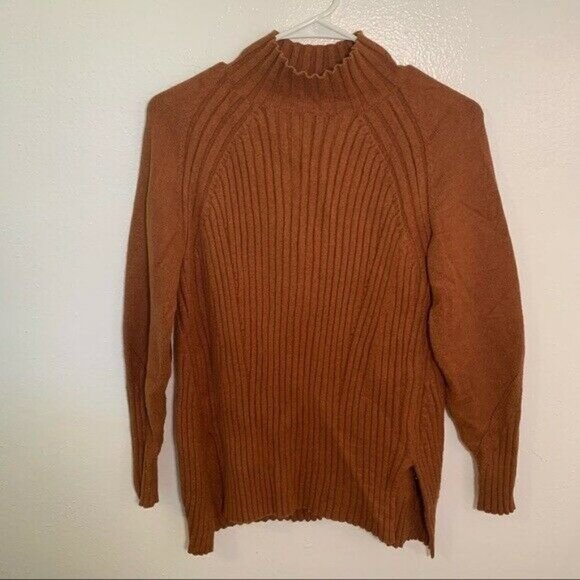 7Modifier Mock Neck Sweater Tan Rust Ribbed Front - Picture 2 of 9